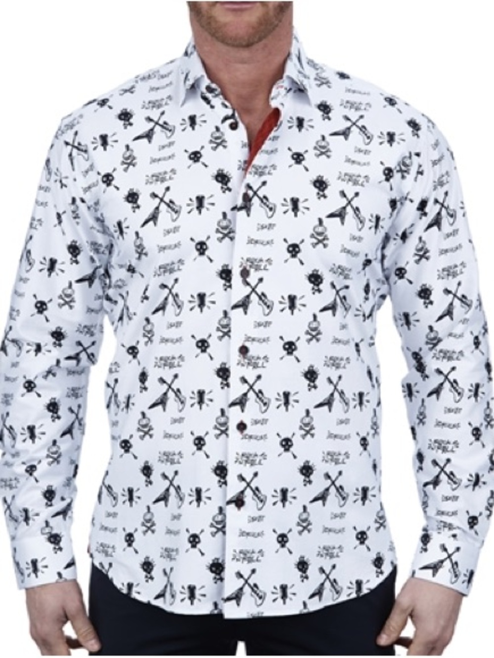 MACEOO Fibonacci Rock & Roll Shirt White Skull Guitar Indie Sleaze Button Up M